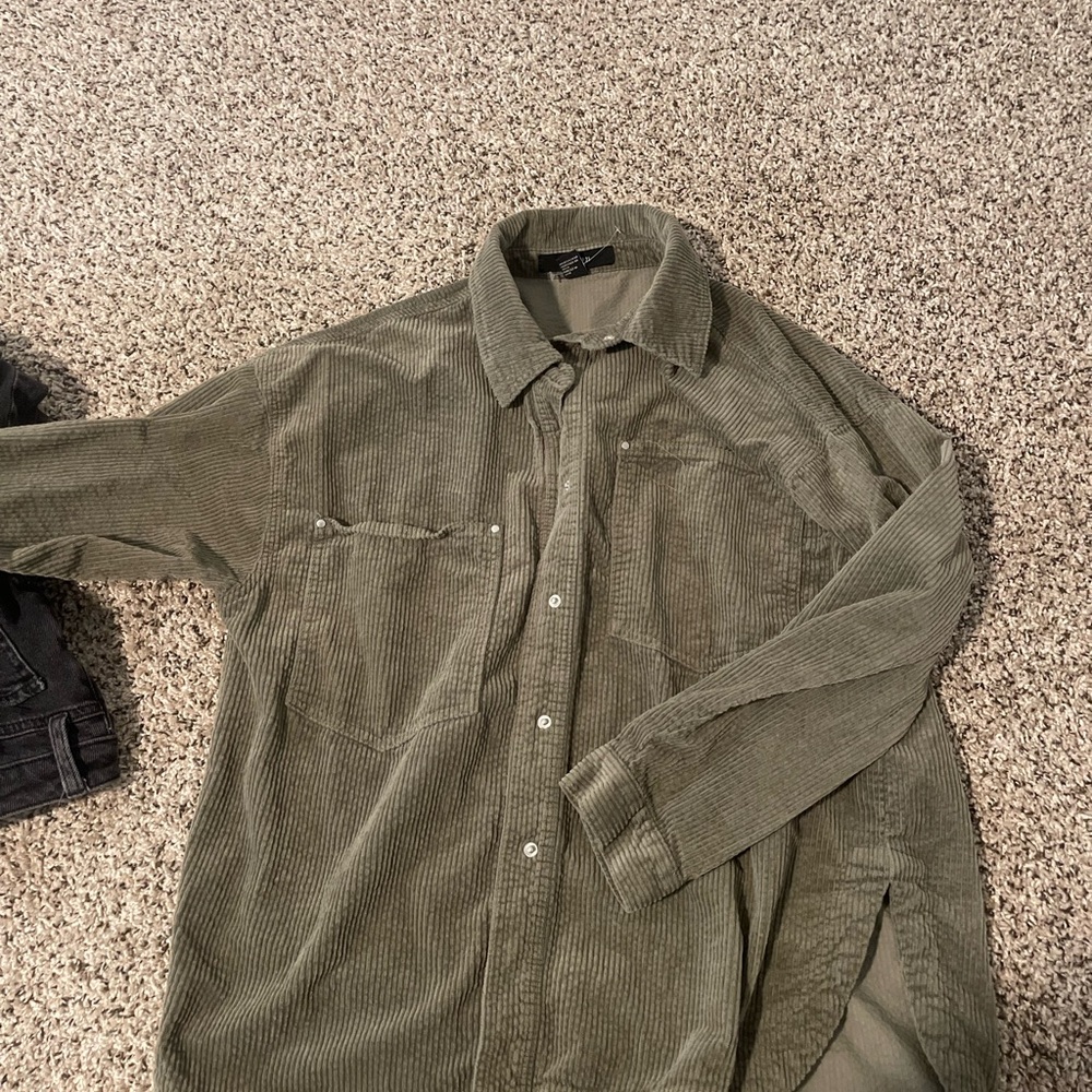 Green Corduroy Button-Up Shirt
